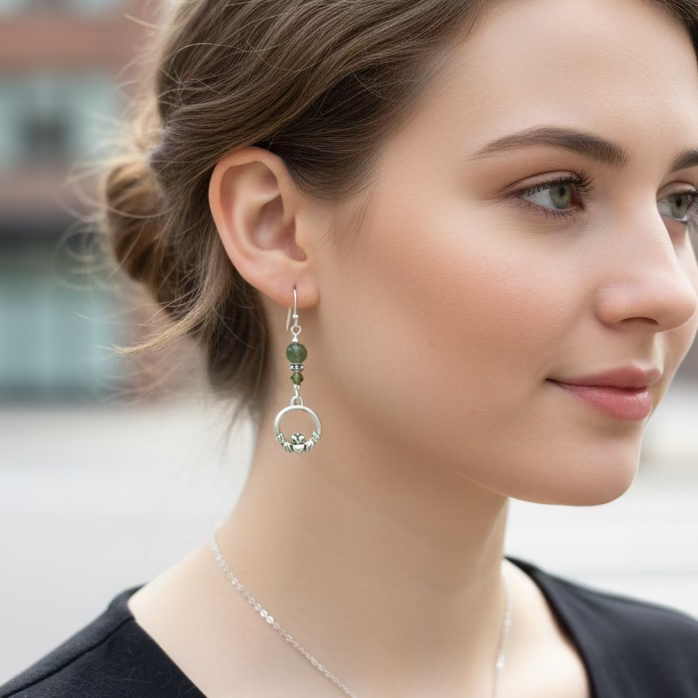 Connemara Marble with Moss Crystal Claddagh