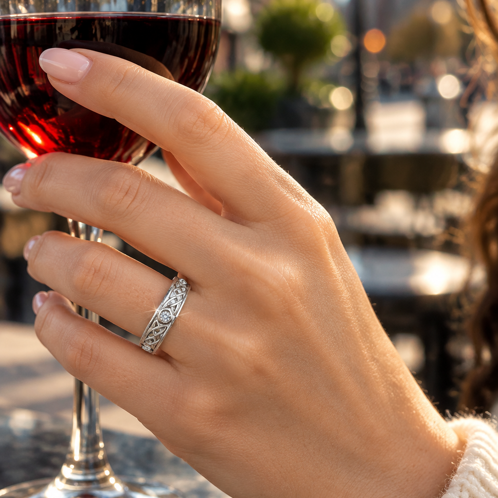 Our Exclusive! Celtic Knot and Faceted Crystals Ring Band