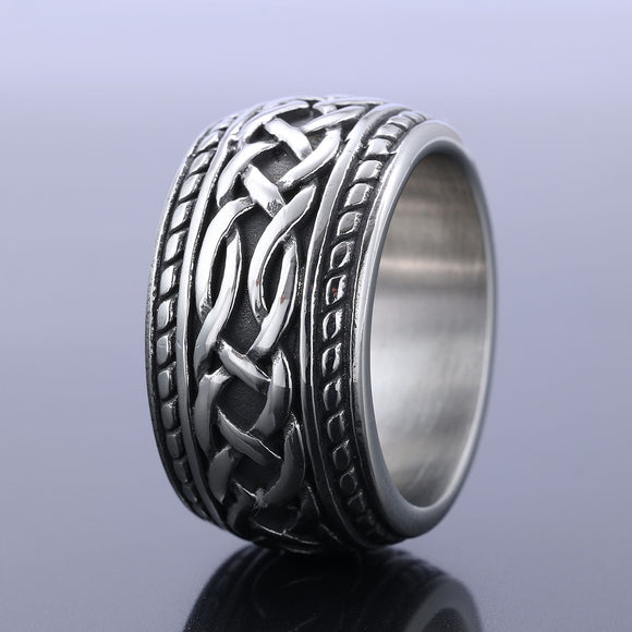 DM-Ring-A-08106 Extra Wide   Celtic Knot and Rope Edged Ring
