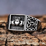DM-Ring-13302 Claddagh Relief with Trinity Knots Ring