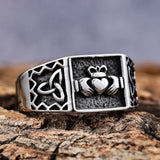 DM-Ring-13302 Claddagh Relief with Trinity Knots Ring