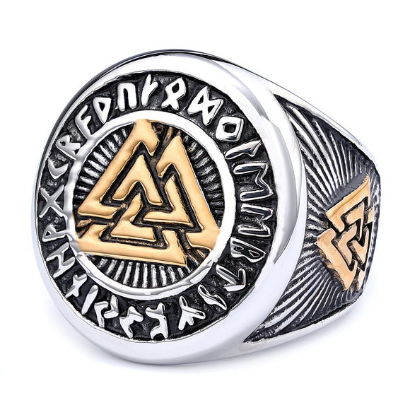 DM-Ring-10313-M  Valknut - Symbol of Strength and Courage with Gold Ring