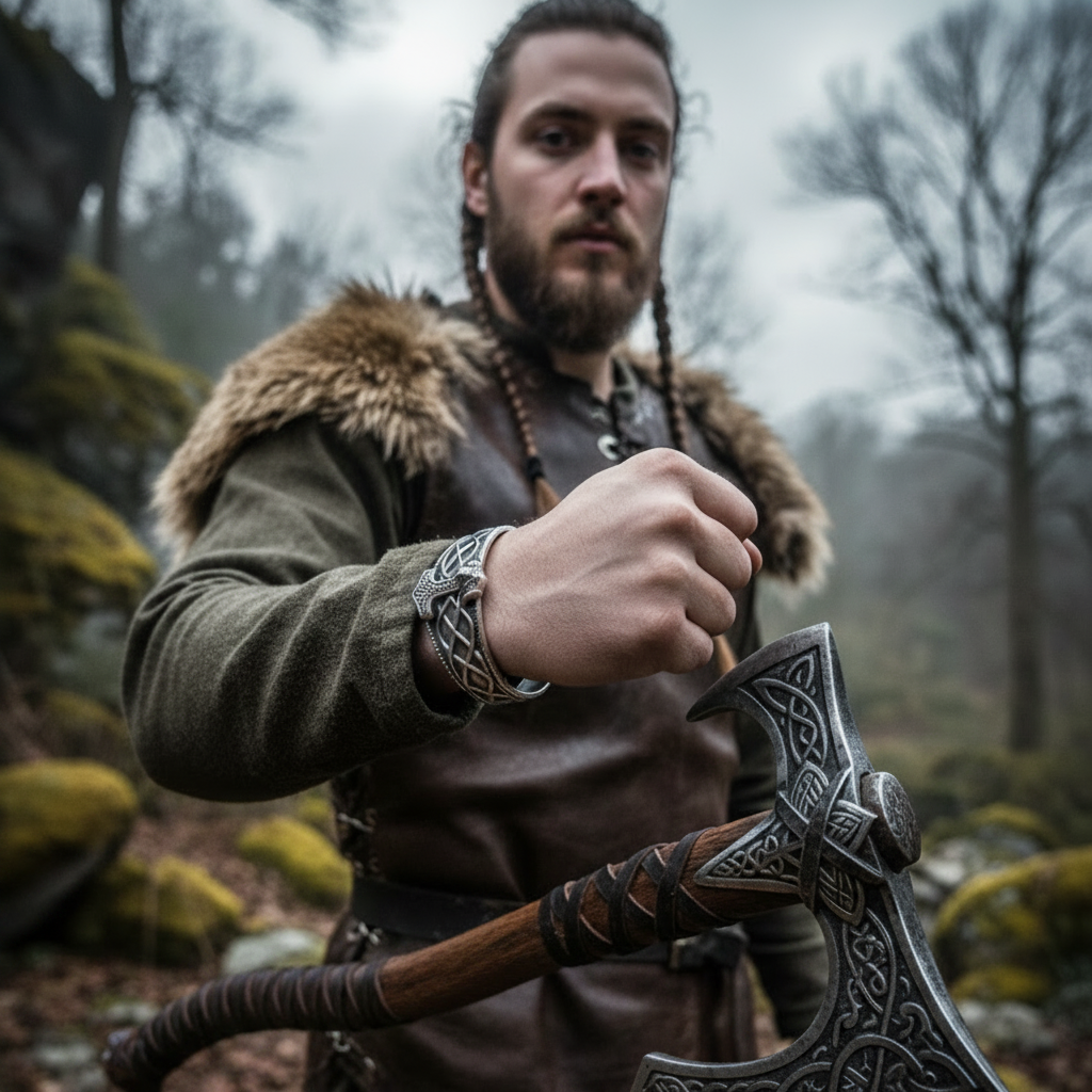 Thor's Hammer Wide Celtic Knot Men's Bracelet