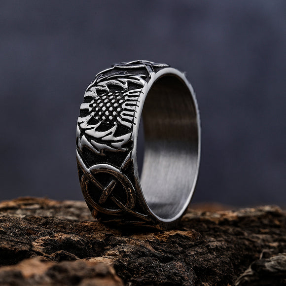 DM-Ring-01108 Scottish Thistle Ring with Celtic Knots