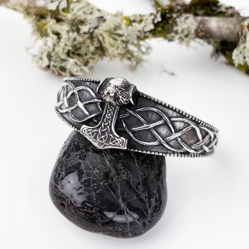 Thor's Hammer Wide Celtic Knot Men's Bracelet