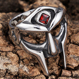 DM-Ring-180309  Warrior King Helmet with Ruby Glass Adornment Ring