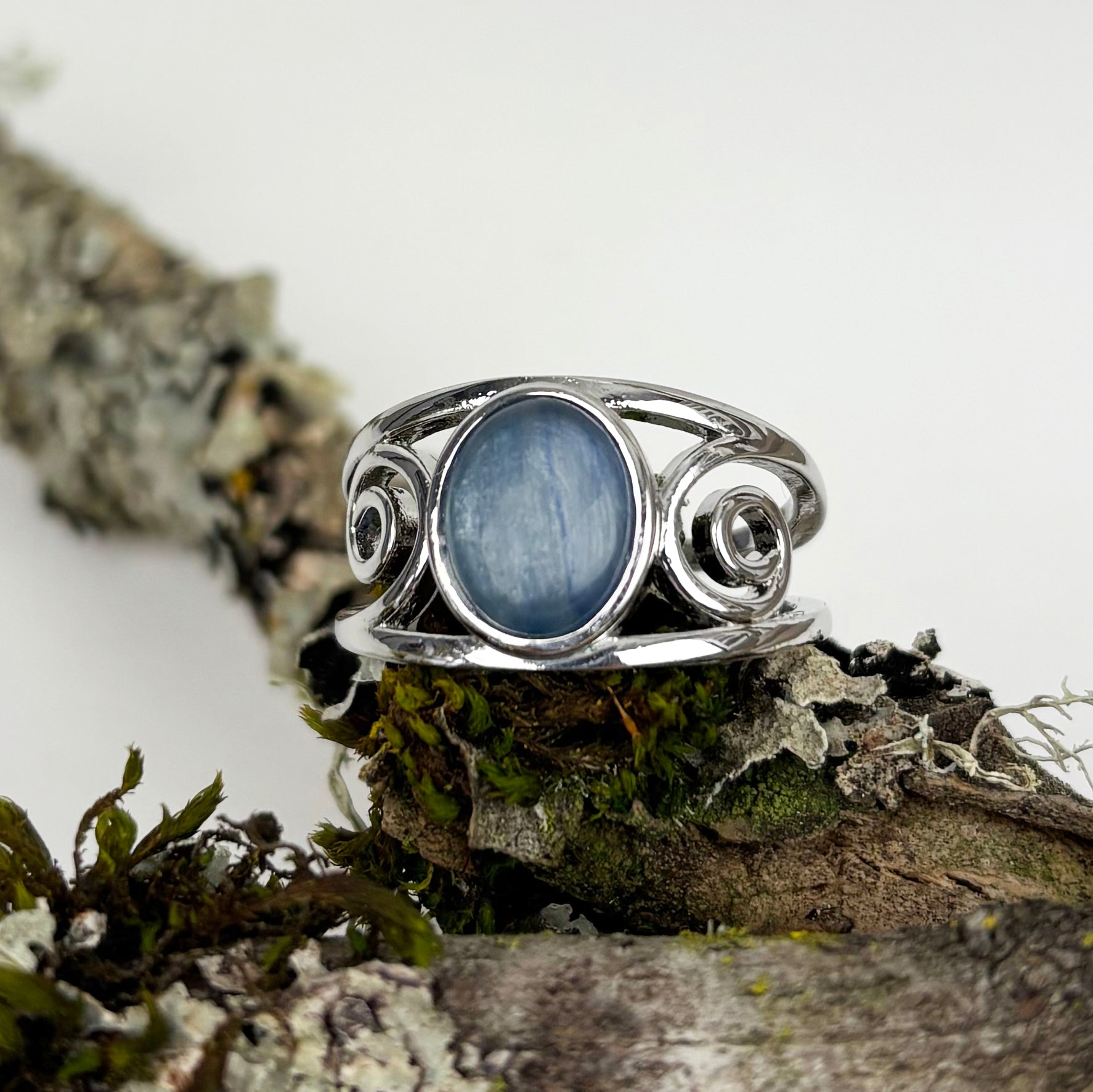 Kyanite Gemstone with Swirl Goddess Ring