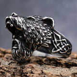 DM-Ring-18301 Celtic Bear Spirit Totem with Celtic Knots Ring