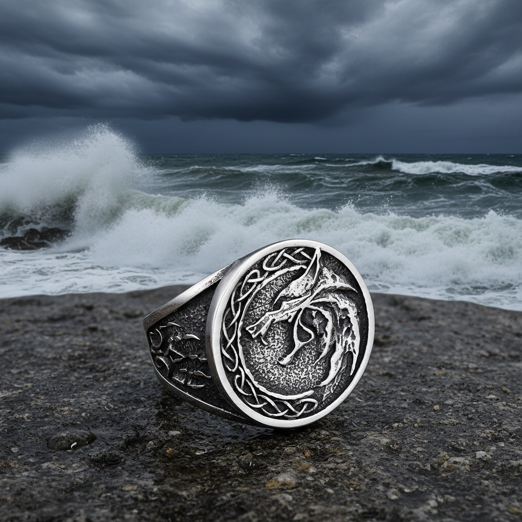 Celtic Wolf  with Celtic Knots Ring