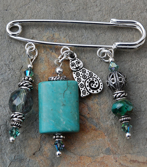 AP-31 Turquoise and Celtic Cat Pin