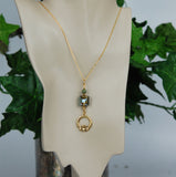 CONN-800-GP Square Mossy Crystal and Connemara Marble Pendant with Claddagh