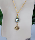 CONN-803-GP Square Mossy Crystal and Connemara Marble Pendant