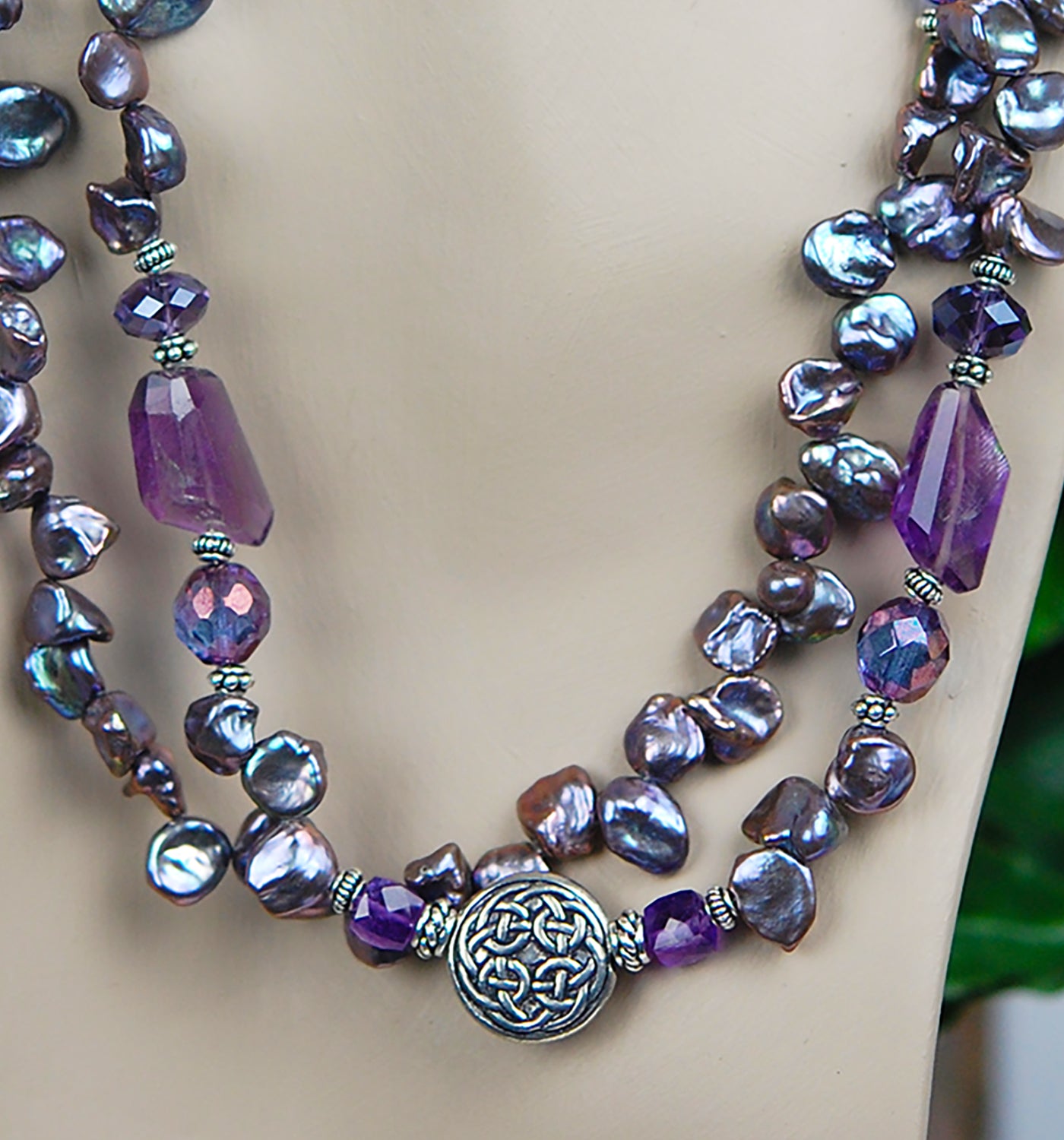 Double-strand Lavender Freshwater Pearls and Amethyst Gemstones - RETIRED