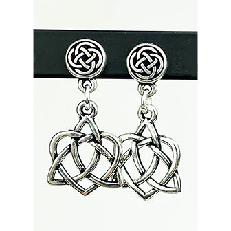 Cru-Stud04 Round Celtic Knot Post Earrings with Trinity Heart Drop