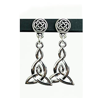 Cru-Stud05 Round Celtic Knot Post Earrings with Long Celtic Knot Drop