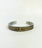 DM-BRAC-024-1Gold  Men's Stainless Steel Cuff Bracelet with Thor's Hammer and Celtic Knot in Gold