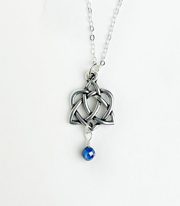 GS762 Trinity Heart Celtic Knot with Sapphire Gemstones