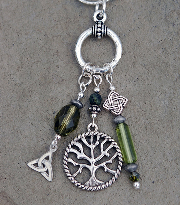 LGD-07 Legend of the Celtic Tree of Life Pendant with Moss Jade