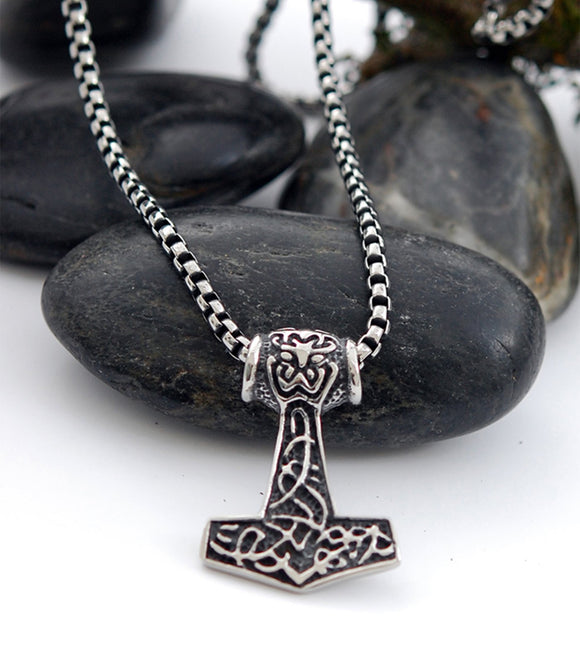 DM-02 Stainless Steel Thor's Hammer with Celtic Knotwork Pendant