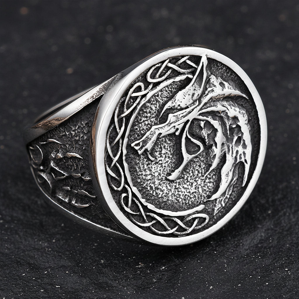 Celtic Wolf  with Celtic Knots Ring