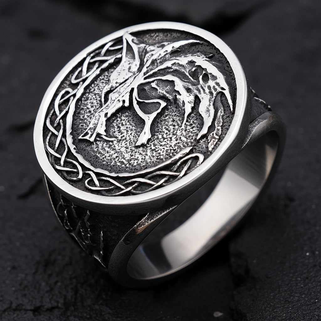Celtic Wolf  with Celtic Knots Ring